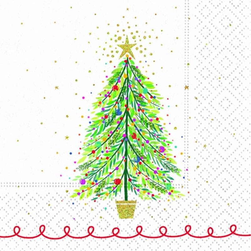 Christmas Napkins Cocktail Napkins Disposable Decorative Paper Napkins  Party Decorations Supplies Beverage Napkins  Rustic Christmas Tree with Star Gold Napkins 5 x 5 Pk 40