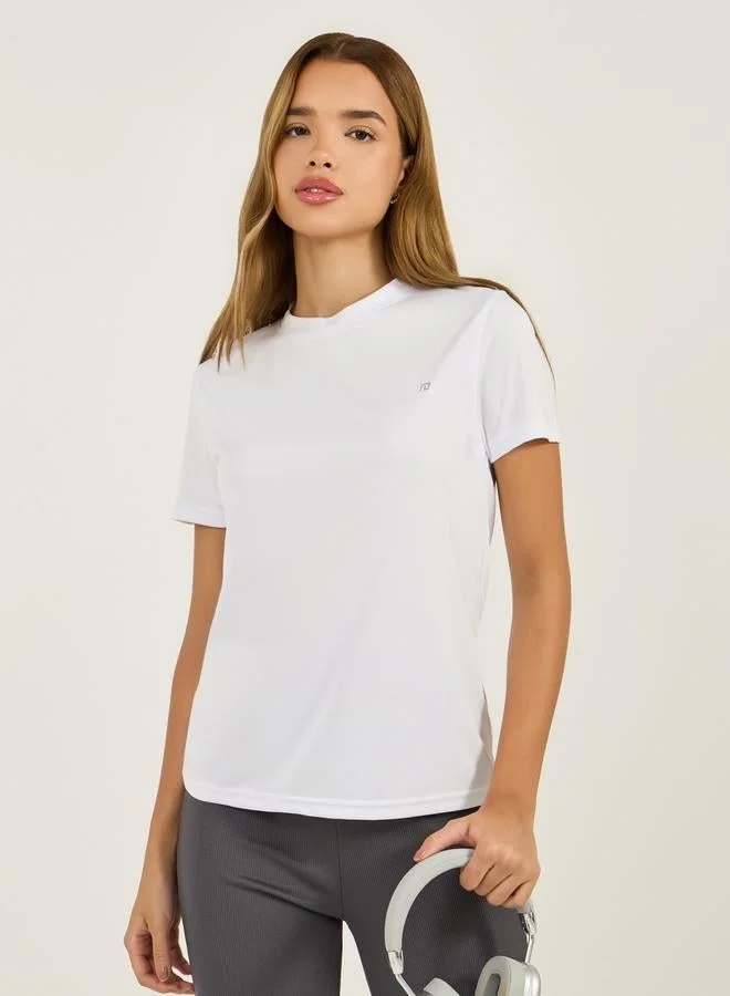 Styli Active Logo Round Neck Basic Short Sleeves Top