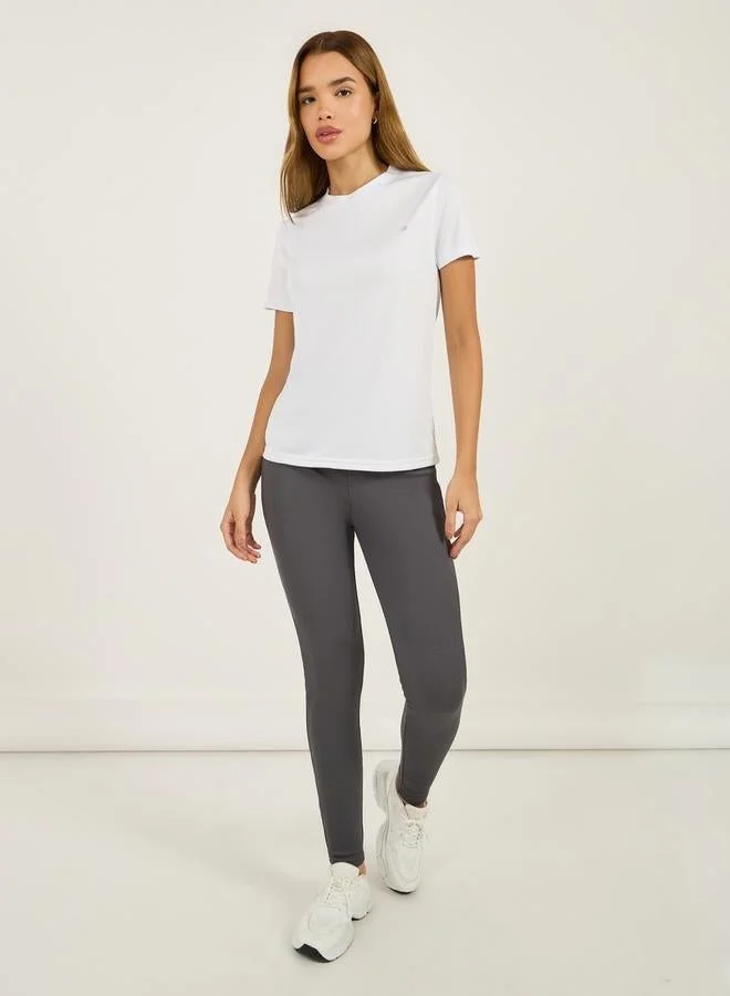 Styli Active Logo Round Neck Basic Short Sleeves Top