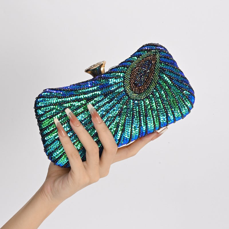 New National Style Chinese Peacock Sequin Embroidered Evening Bag Single Shoulder Crossbody Chain Clutch Cheongsam Dress - Image 2