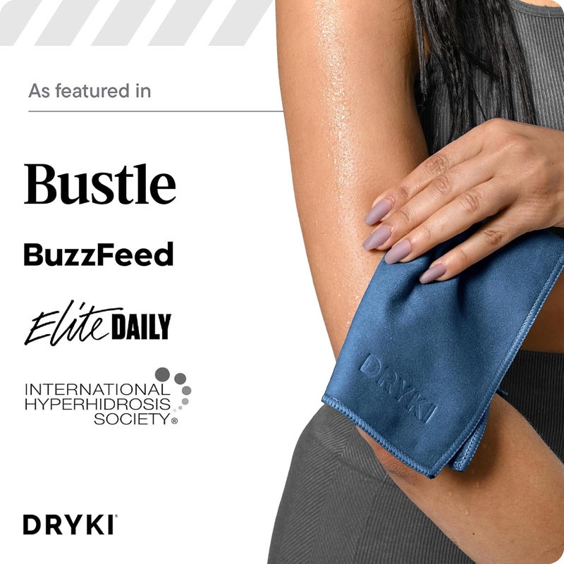 DRYKI مناديل الماصة للعرق - المناديل الرياضية الأصلية المصنوعة من الألياف الدقيقة لامتصاص العرق من اليدين والوجه والجسم (لون أزرق ساحلي، عبوة تحتوي على 5 قطع). - Image 5