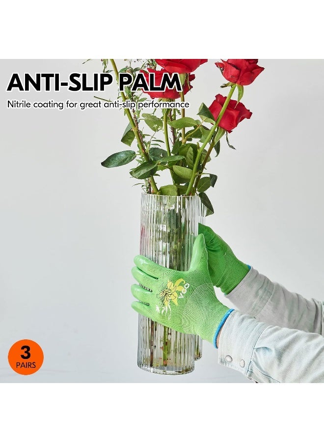 Vgo... 3Pairs Ladies' Nitrile Coating Gardening and Work Gloves (Size S, Green & Pink & Purple, NT2110) - Image 4