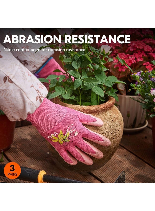 Vgo... 3Pairs Ladies' Nitrile Coating Gardening and Work Gloves (Size S, Green & Pink & Purple, NT2110) - Image 3