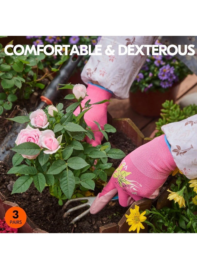 Vgo... 3Pairs Ladies' Nitrile Coating Gardening and Work Gloves (Size S, Green & Pink & Purple, NT2110) - Image 5