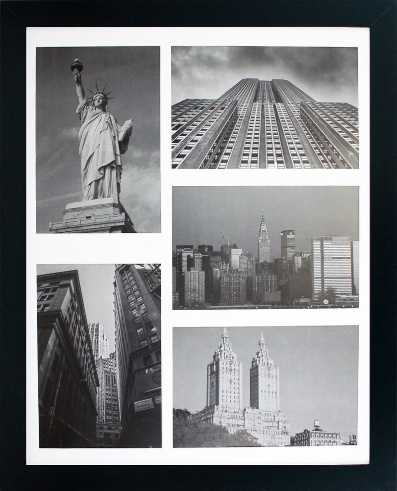 11x14 Collage Picture Frame  Mat Displays Five 4x6 Inch Photos  Black Gallery Wide Molding  Includes Both Attached Hanging Hardware and Desktop Easel  Display Multiple 4 x 6 Pictures or 11 x 14