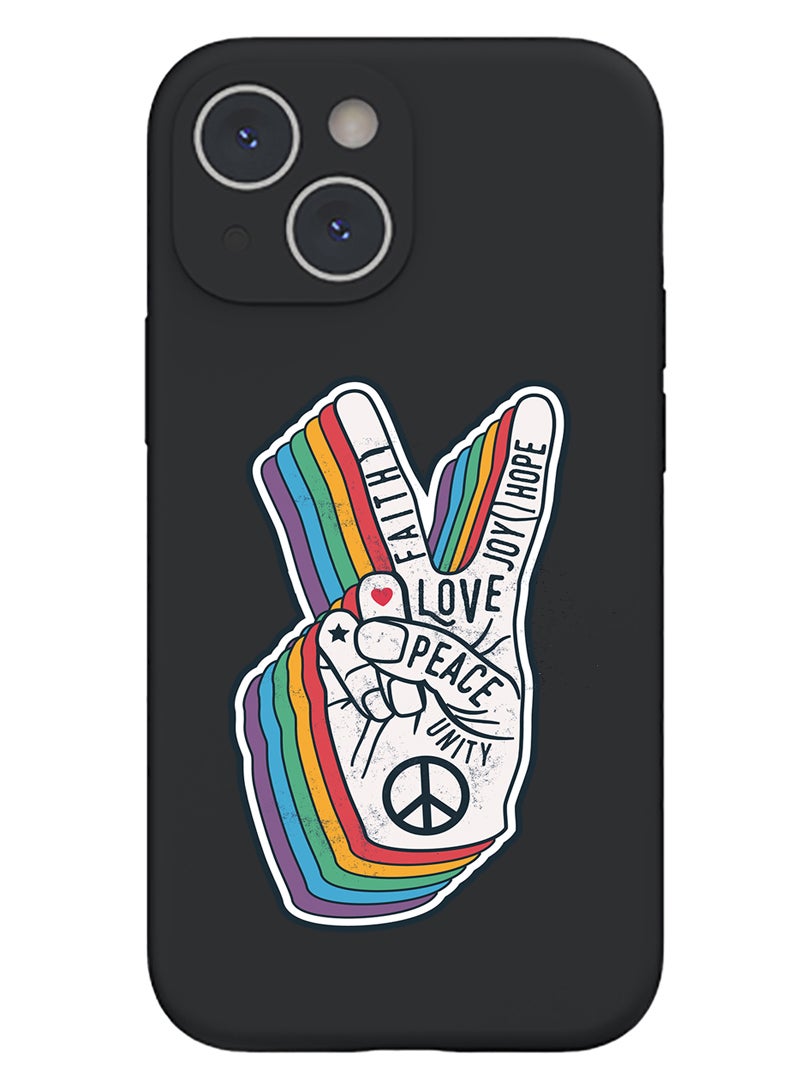Theodor Protective Slim Fit Case Liquid Silicone Cover with Full Body Protection Anti-Scratch Shockproof Case For iPhone 15 Plus Black - Peace symbol - Image 1