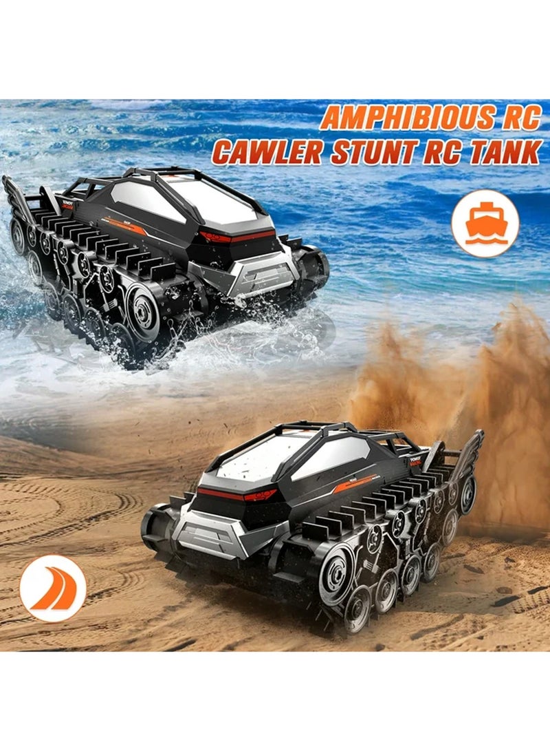 مشاريع تعز سيارة برمائية للتحكم عن بعد ، شاحنة وحش 4WD RC مقاومة للماء 2.4 جيجا هرتز لجميع التضاريس سيارة قارب على الطرق الوعرة ، 360 ألعاب مجنزرة دبابة دوارة للأطفال الأولاد والبنات سن 6 7 8 9 10 11 12 هدايا عيد ميلاد ، أسود - Image 3