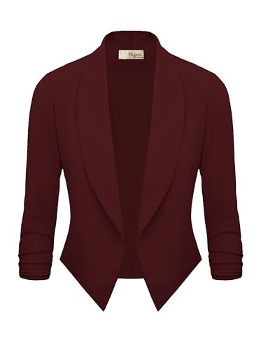 Hybrid & Company Lightweight Open Front Cardigan Classic Ruched Sleeve Work Office Blazer Suit Jackets JK1133 Wine XLarge - Image 2