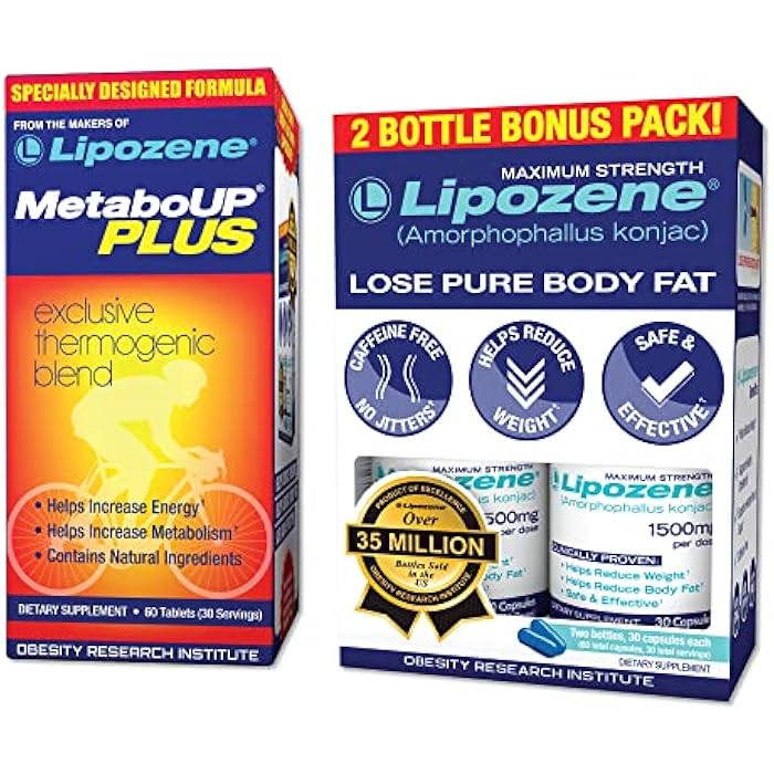 Lipozene Weight Loss Pills Double Pack and MetaboUp Plus Thermogenic Supplement - Appetite Suppressant - Image 1