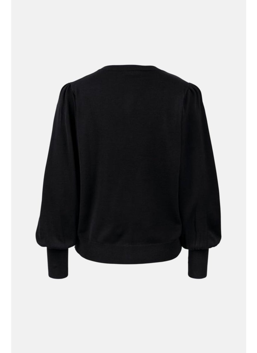 Tchibo Women Round Neck Knitted Cardigan, Black  - Image 3