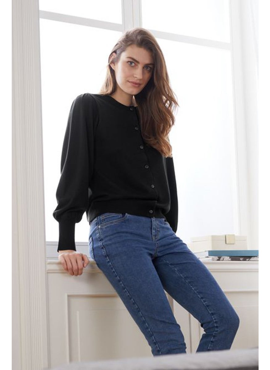 Tchibo Women Round Neck Knitted Cardigan, Black  - Image 1