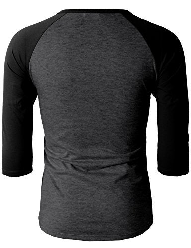 H2H Men's Casual Henley Raglan Baseball Jersey Knit T-Shirt with 3/4 Sleeve and Front Placket CHARCOALBLACK US XL/Asia 2XL (CMTTS0174) - Image 3