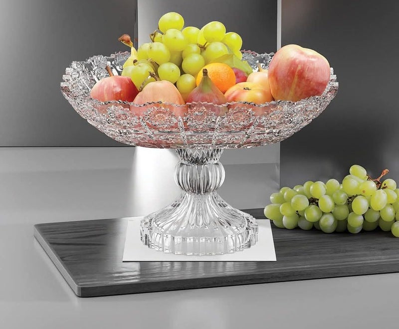 Generic Crystal Glass Fruit Bowl with Pedestal Stand, Decorative Centrepiece Bowl, Clear Cut Glass Design .flo - Image 1