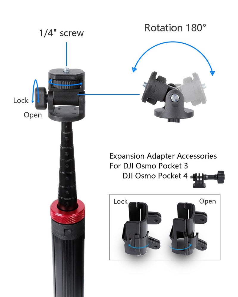 Leenconghui 80" Tripod & Selfie Stick for DJI Osmo Pocket 3/4，Expandable Selfie Stick Tripod Accessory for DJI Osmo Pocket3 4 - Image 2