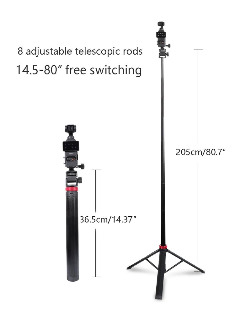 Leenconghui 80" Tripod & Selfie Stick for DJI Osmo Pocket 3/4，Expandable Selfie Stick Tripod Accessory for DJI Osmo Pocket3 4 - Image 3