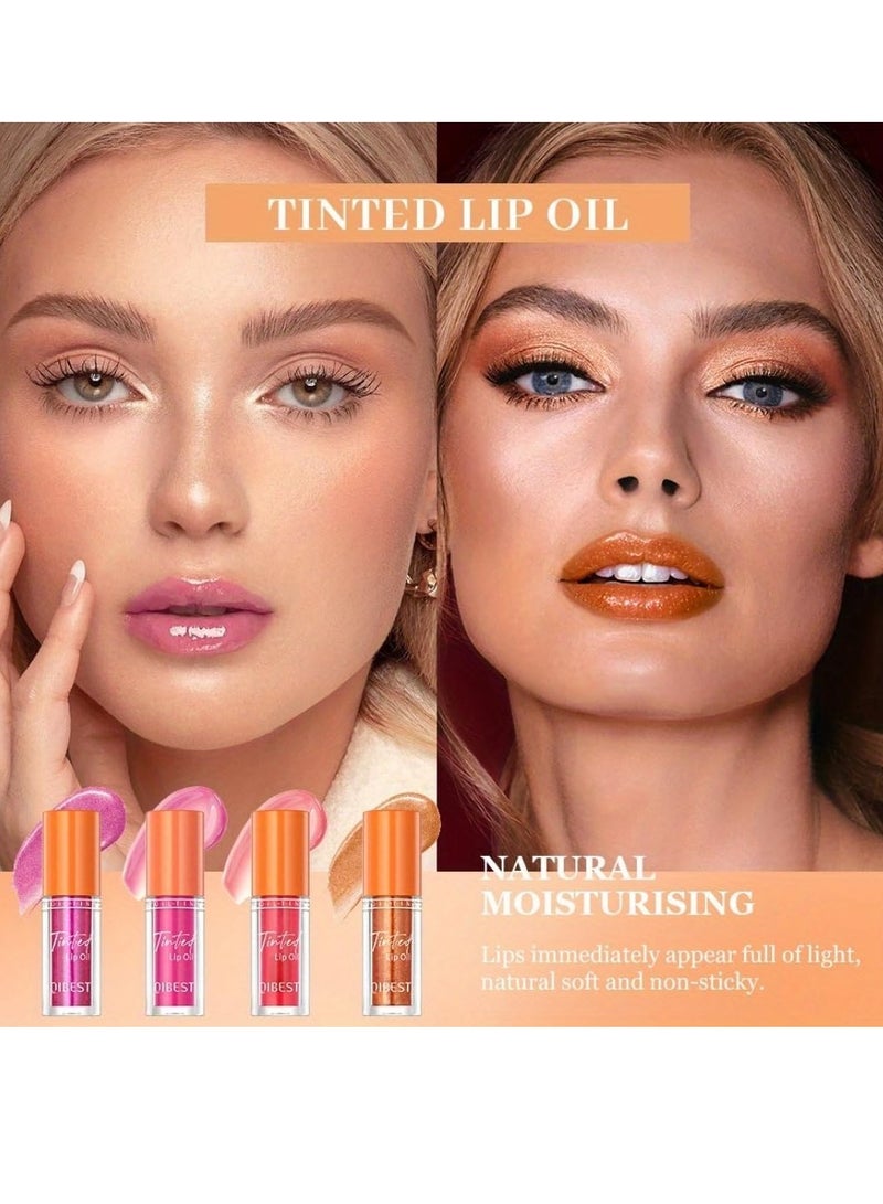 QiBest 4 Colors Tinted Lip Oil Moisturizing Hydrating Lip Glow Oil Big Brush Head Moisturizing Lip Gloss Shiny Transparent Lip Gloss Plumping Clear Tint Shiny and Vegan Moisturizing Lip Plumper 01 - Image 4