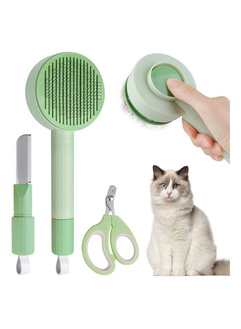 فرشاة للقطط من مع قصافة اظافر القطط، فرشاة تنظيف للحيوانات الاليفة للقطط ذات الشعر الطويل او القصير، مجموعة فرش 3 في 1، مشط للقطط، فرشاة تنظيف ذاتية التنظيف للقطط والكلاب - Image 1