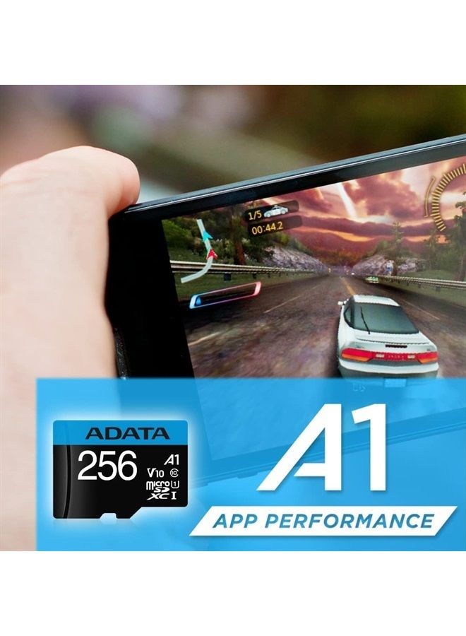 ADATA Premier 256GB MicroSDHC/SDXC UHS-I Class 10 V10 A1 Memory Card with Adapter Read up to 100 MB/s (AUSDX256GUICL10A1-RA1)
