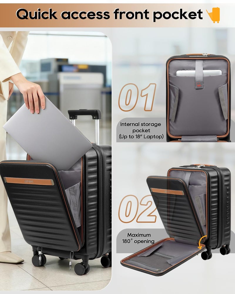 Joyway Carry on Luggage Airline Approved with Front Compartment and Cup Holder, 20 Inch Hard Shell Carry-on Suitcase with Spinner Wheels and TSA Lock for Women Men - Image 2