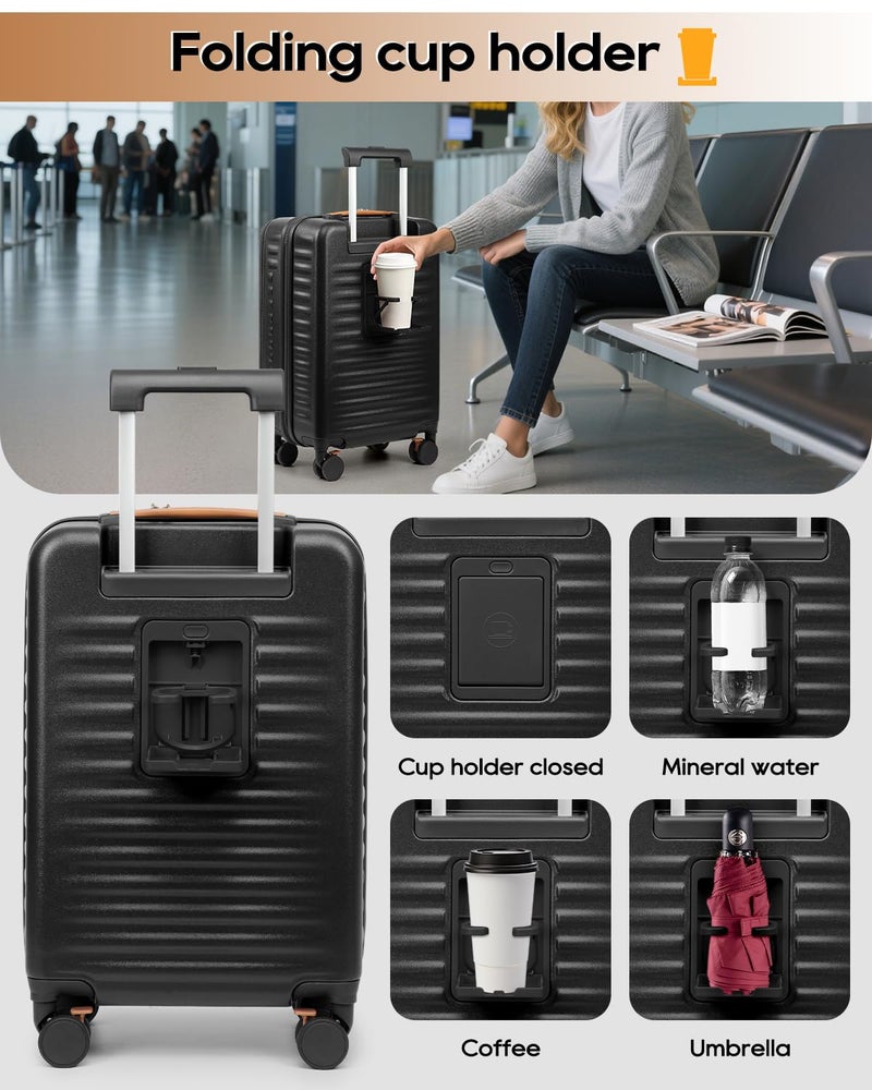 Joyway Carry on Luggage Airline Approved with Front Compartment and Cup Holder, 20 Inch Hard Shell Carry-on Suitcase with Spinner Wheels and TSA Lock for Women Men - Image 3