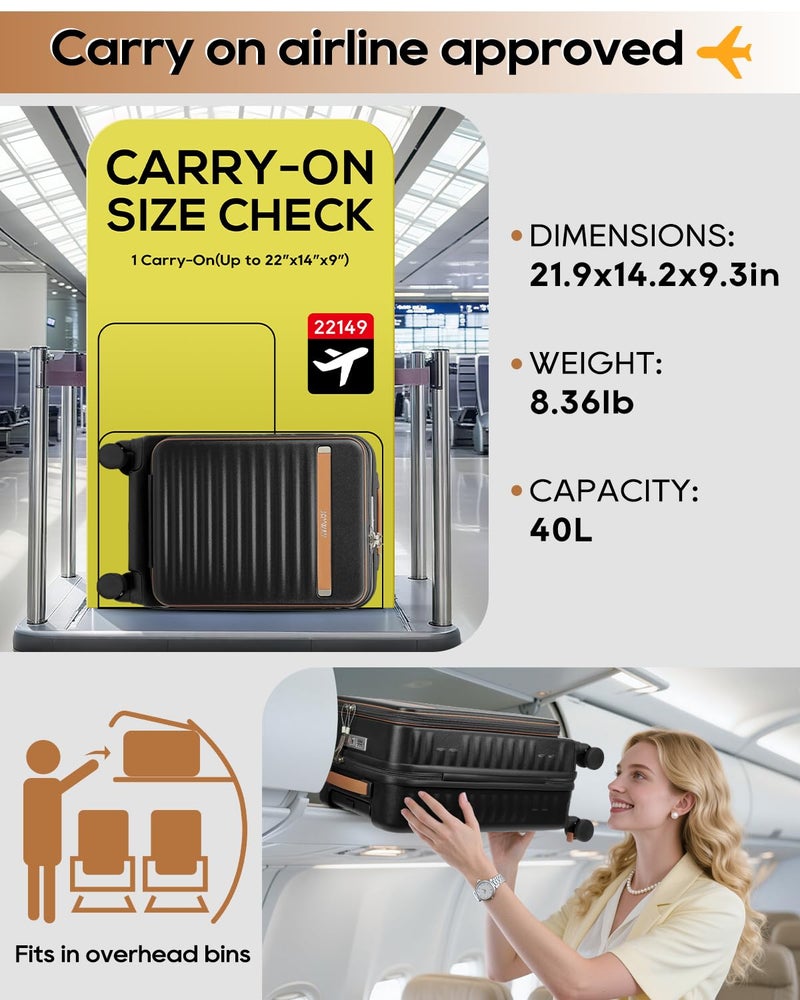 Joyway Carry on Luggage Airline Approved with Front Compartment and Cup Holder, 20 Inch Hard Shell Carry-on Suitcase with Spinner Wheels and TSA Lock for Women Men - Image 4