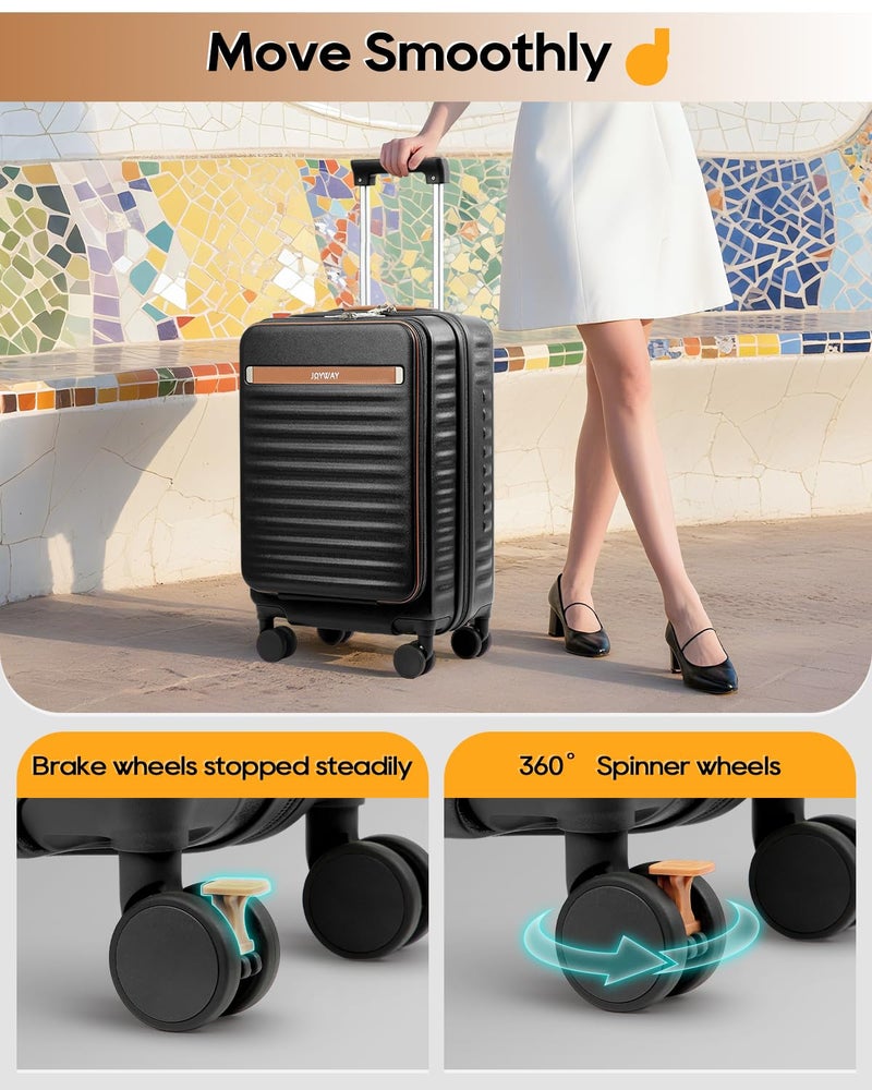 Joyway Carry on Luggage Airline Approved with Front Compartment and Cup Holder, 20 Inch Hard Shell Carry-on Suitcase with Spinner Wheels and TSA Lock for Women Men - Image 5