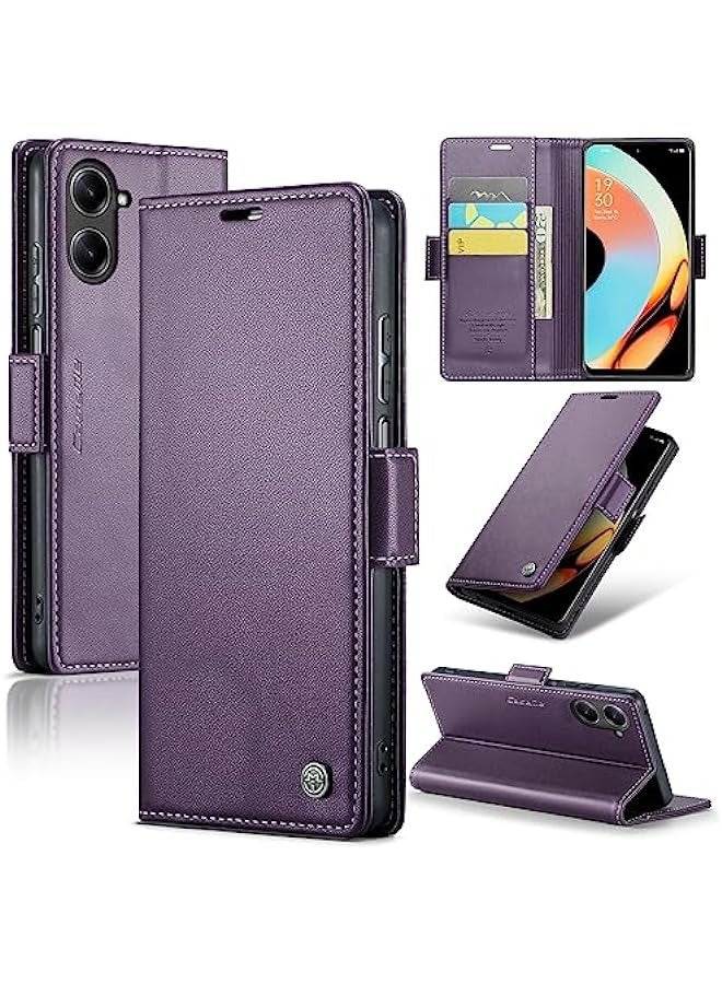 حافظة جلدية بنفسجية لهاتف Oppo Realme 10Pro Plus مع حماية RFID وحامل بطاقات مثالية للرجال والنساء، قوية وقابلة للطي مع إغلاق مغناطيسي وحماية من الصدمات وتغطية قابلة للطي. - Image 1