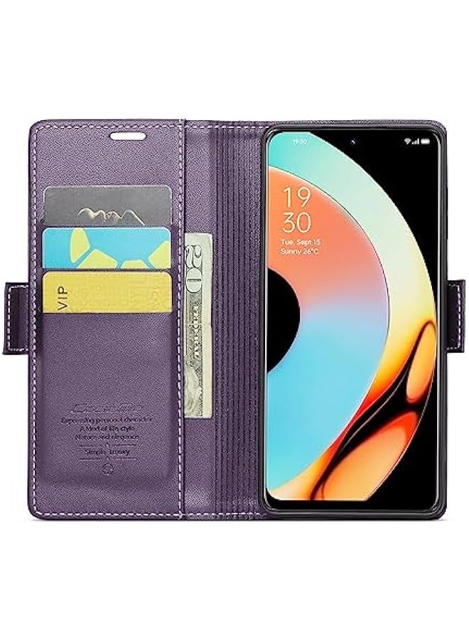 حافظة جلدية بنفسجية لهاتف Oppo Realme 10Pro Plus مع حماية RFID وحامل بطاقات مثالية للرجال والنساء، قوية وقابلة للطي مع إغلاق مغناطيسي وحماية من الصدمات وتغطية قابلة للطي. - Image 2