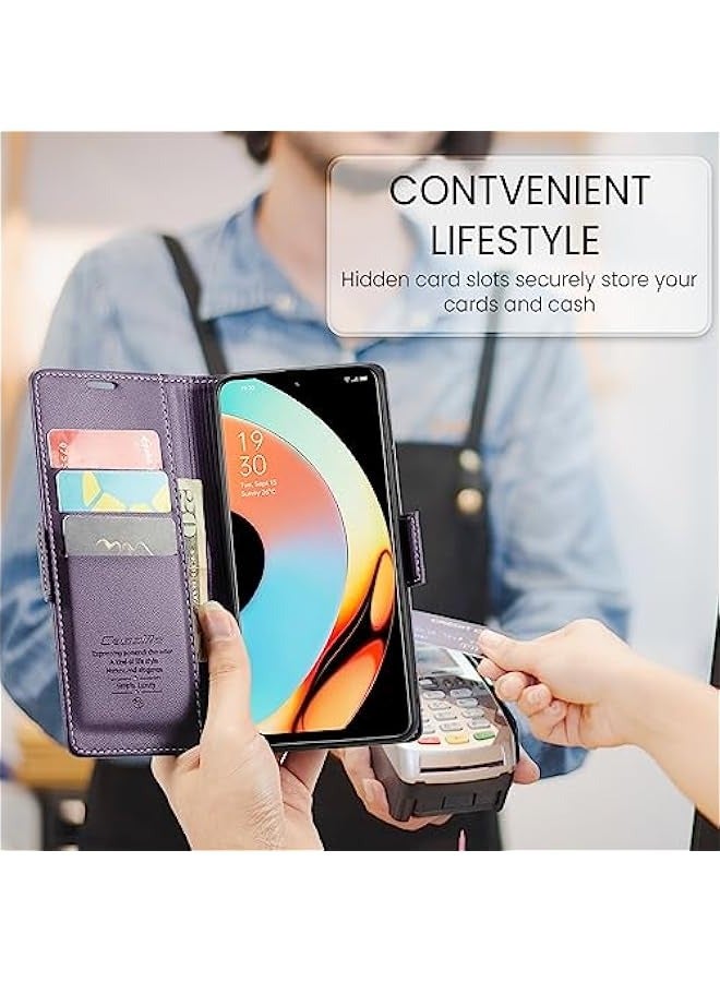 حافظة جلدية بنفسجية لهاتف Oppo Realme 10Pro Plus مع حماية RFID وحامل بطاقات مثالية للرجال والنساء، قوية وقابلة للطي مع إغلاق مغناطيسي وحماية من الصدمات وتغطية قابلة للطي. - Image 5