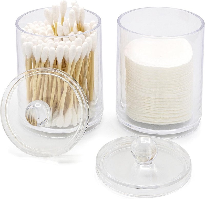 2 Holders, Cotton Swab Storage Dispenser, Jars with Lids, Simple Bathroom Organizers, Acrylic - Image 1