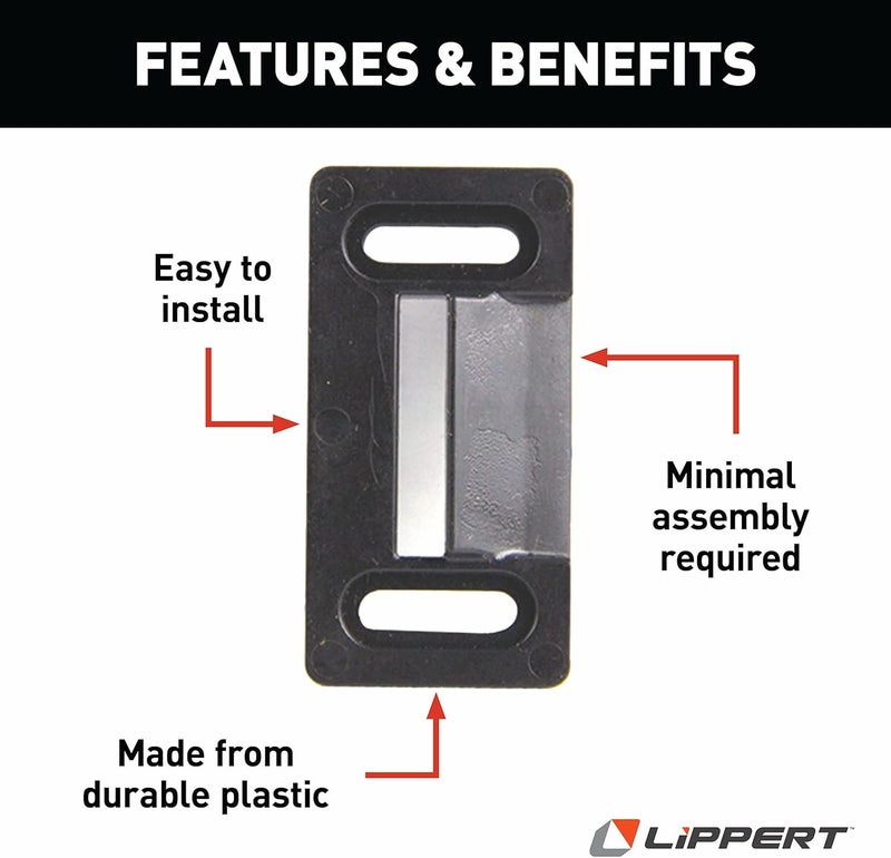 Lippert Components Lippert RV Entry Screen Door Frame Striker, 2.20" x 1.125" Radius Outside Strike Latch Tie Plate, Durable Plastic Construction - 198287, Black - Image 2
