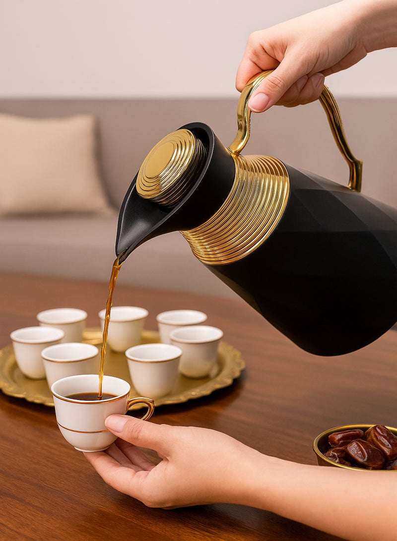 BASURRAH Tea and Coffee Thermos 1 liter - Keeps hot for 12 hours and cold for 24 hours, elegant design, black color - Image 1