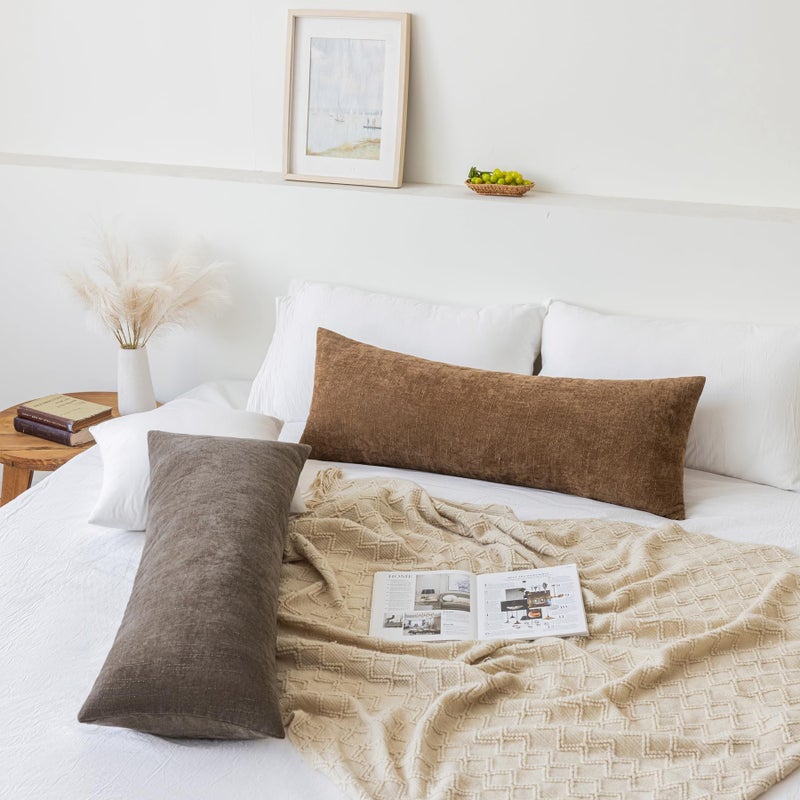 LIGICKY Lumbar Pillow Covers 14x36 Inch, Soft Textured Chenille Long Body Decorative Throw Pillow Cover Farmhouse Pillow Case for Couch Bedroom Sofa Cushion Decor, Brown (Cover ONLY, Pack of 1) - Image 4