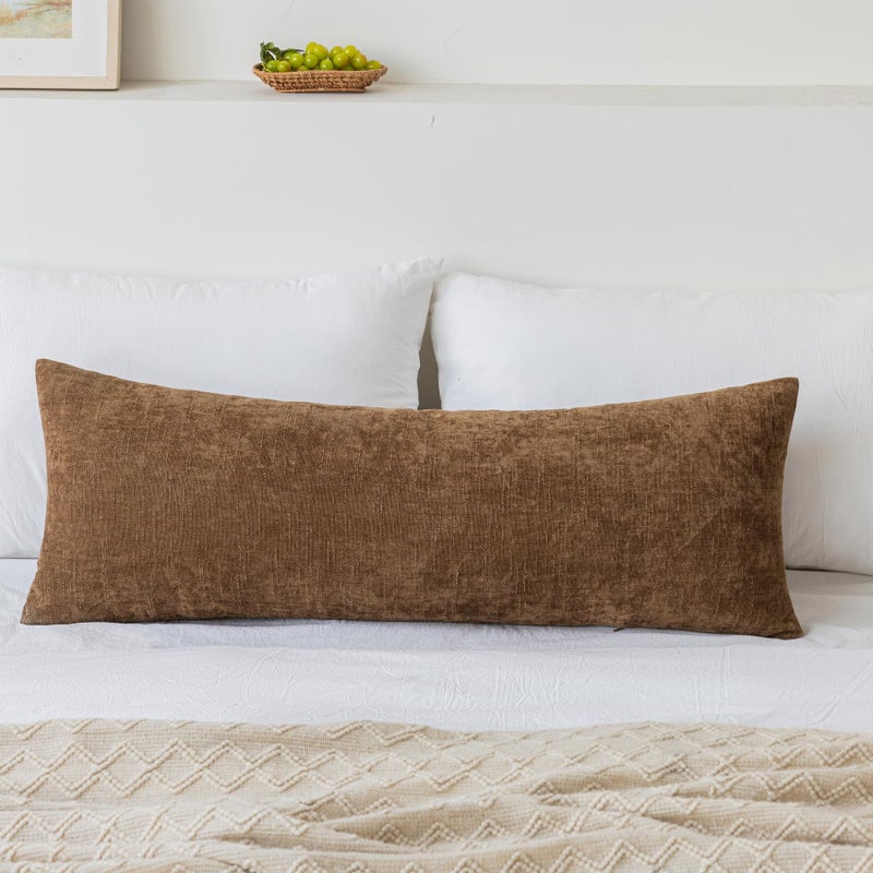 LIGICKY Lumbar Pillow Covers 14x36 Inch, Soft Textured Chenille Long Body Decorative Throw Pillow Cover Farmhouse Pillow Case for Couch Bedroom Sofa Cushion Decor, Brown (Cover ONLY, Pack of 1) - Image 2