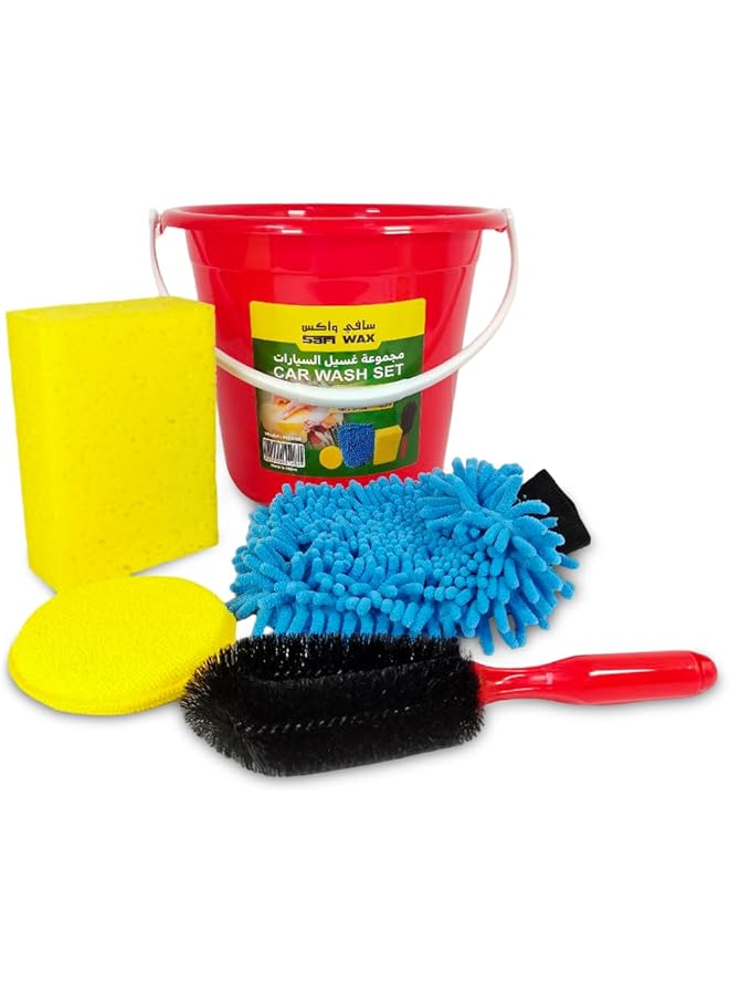 Generic 5-Pcs Car Wash Kit With Bucket, Sponge, Microfiber Cleaning Mitt, Round Applicator, And Soft Bristle Brush – Complete Vehicle Cleaning Set  - Image 1
