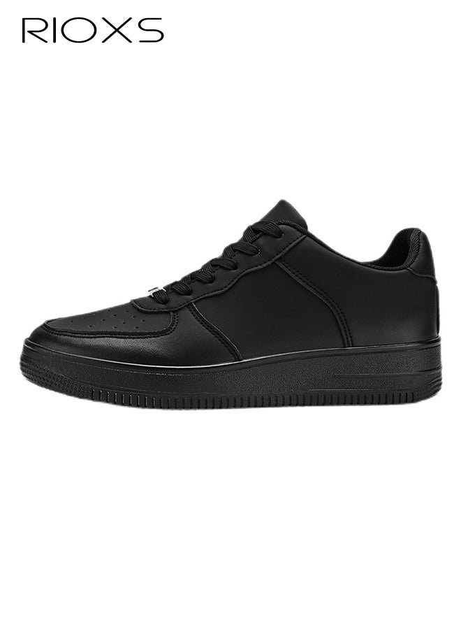 RIOXS Men's Black Trendy Shoes, Fashion Casual Sneakers For Men, Classic Lace-Up Shoes, Anti-slip Mens Athlesiure Shoe, Comfort Breathable Tennis Shoes, Lightweight Walking Shoes For Male Work/ Darily Wear, Versatile Sneakers For Trip Gathering Dating Working, Good Partner For Jeans Shorts  - Image 1