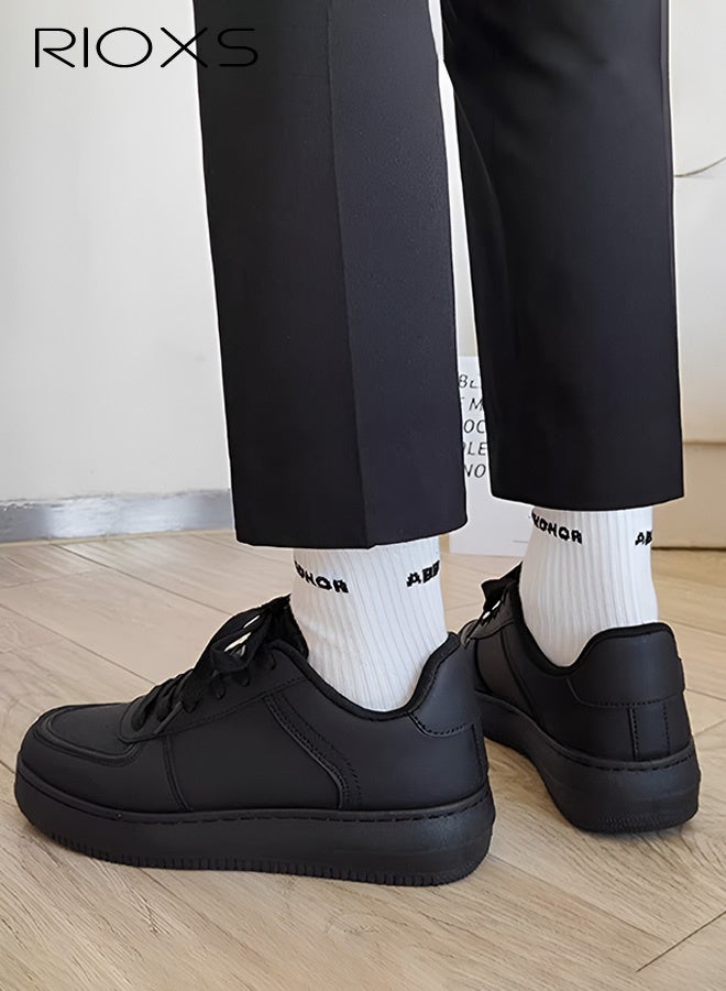 RIOXS Men's Black Trendy Shoes, Fashion Casual Sneakers For Men, Classic Lace-Up Shoes, Anti-slip Mens Athlesiure Shoe, Comfort Breathable Tennis Shoes, Lightweight Walking Shoes For Male Work/ Darily Wear, Versatile Sneakers For Trip Gathering Dating Working, Good Partner For Jeans Shorts  - Image 5