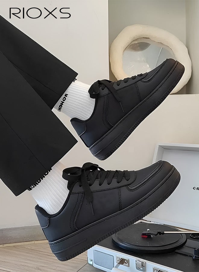 RIOXS Men's Black Trendy Shoes, Fashion Casual Sneakers For Men, Classic Lace-Up Shoes, Anti-slip Mens Athlesiure Shoe, Comfort Breathable Tennis Shoes, Lightweight Walking Shoes For Male Work/ Darily Wear, Versatile Sneakers For Trip Gathering Dating Working, Good Partner For Jeans Shorts  - Image 2