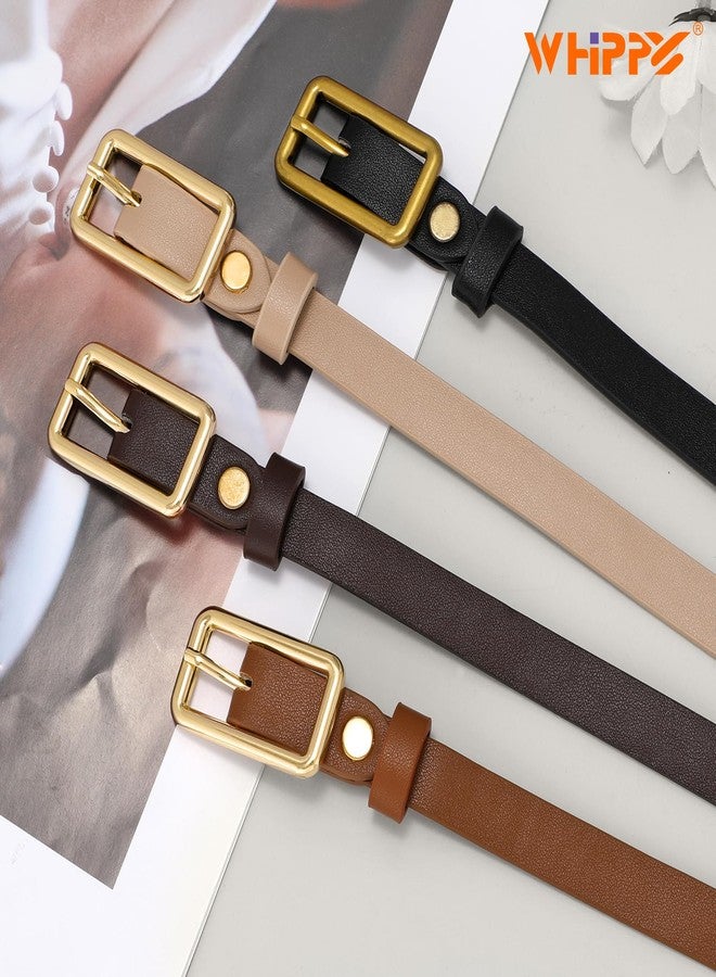 WHIPPY 2 Pack Women Skinny Leather Belts Ladies Thin Waist Belt for Jeans Pants Dresses Rectangle Retro Gold Buckle Black Belt, Black+Brown, XS - Image 5