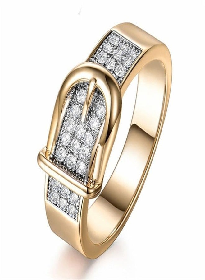 JerMrasra 925 Sterling Silver Belt Buckle Ring 18K Gold Plated Ring with AAA White Cubic Zirconia Full Diamond Multi Row Ring CZ Eternity Engagement Wedding Band Ring for Women Size 6-10（8） - Image 1