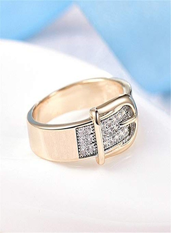 JerMrasra 925 Sterling Silver Belt Buckle Ring 18K Gold Plated Ring with AAA White Cubic Zirconia Full Diamond Multi Row Ring CZ Eternity Engagement Wedding Band Ring for Women Size 6-10（8） - Image 4