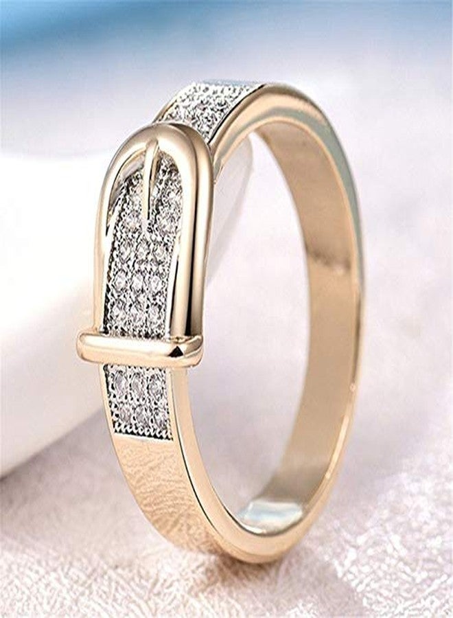 JerMrasra 925 Sterling Silver Belt Buckle Ring 18K Gold Plated Ring with AAA White Cubic Zirconia Full Diamond Multi Row Ring CZ Eternity Engagement Wedding Band Ring for Women Size 6-10（8） - Image 2
