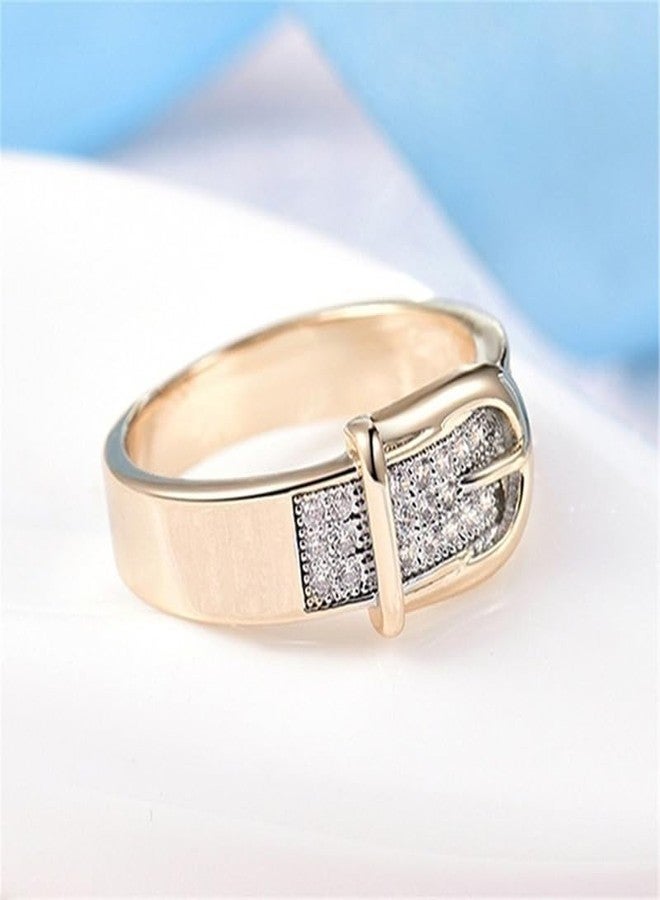 JerMrasra 925 Sterling Silver Belt Buckle Ring 18K Gold Plated Ring with AAA White Cubic Zirconia Full Diamond Multi Row Ring CZ Eternity Engagement Wedding Band Ring for Women Size 6-10（8） - Image 3
