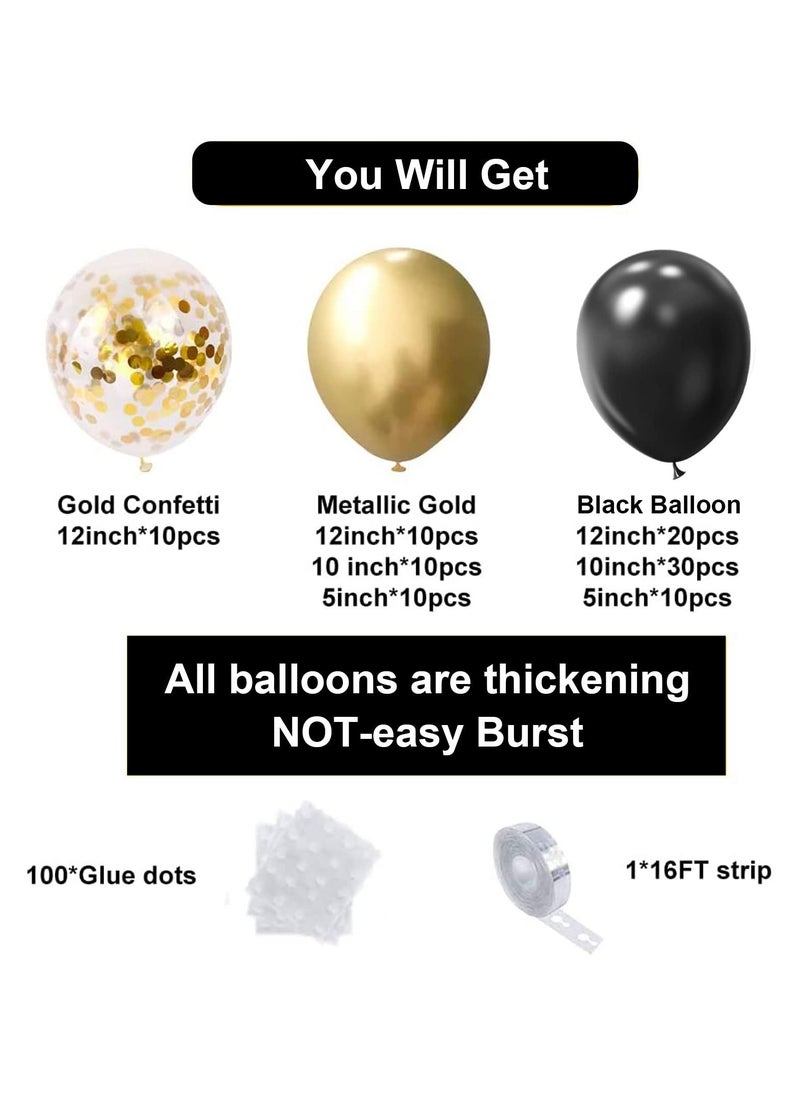 Rokigo - Black Gold Balloons 2024 Garland Kit, 100Pcs Metallic Chrome and Gold Confetti Balloons Arch with Balloon Tape for Wedding, Birthday, Special Events Party Decoration - Image 1
