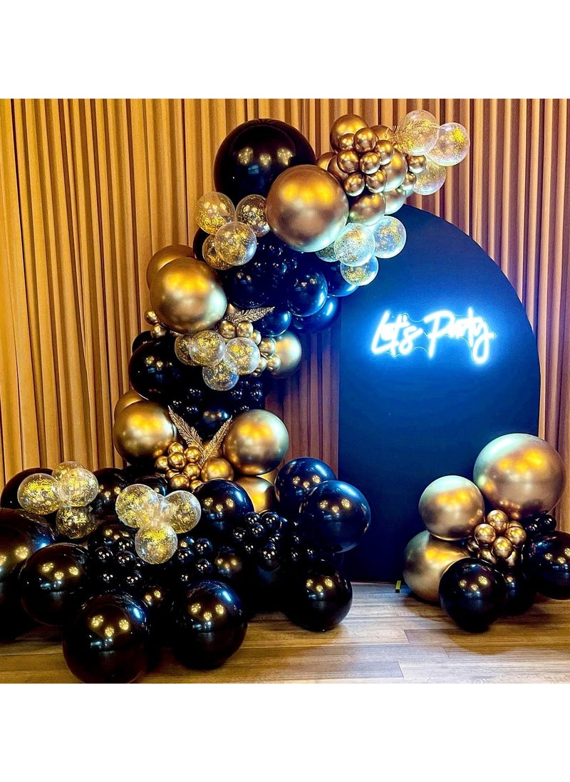 Rokigo - Black Gold Balloons 2024 Garland Kit, 100Pcs Metallic Chrome and Gold Confetti Balloons Arch with Balloon Tape for Wedding, Birthday, Special Events Party Decoration - Image 1