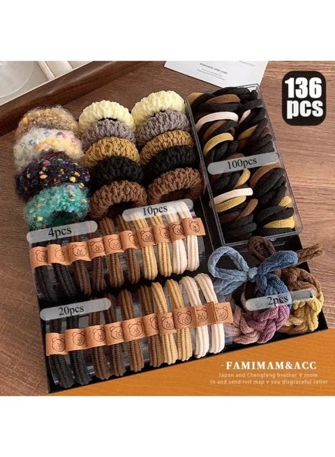 مجموعة من 136 قطعة من عصابة الرأس النسائية، ربطات شعر مرنة، ربطات شعر متينة عالية المرونة، ربطات شعر أنيقة، مجموعة إكسسوارات الشعر، مجموعة متنوعة من تصميمات تسريحات الشعر.