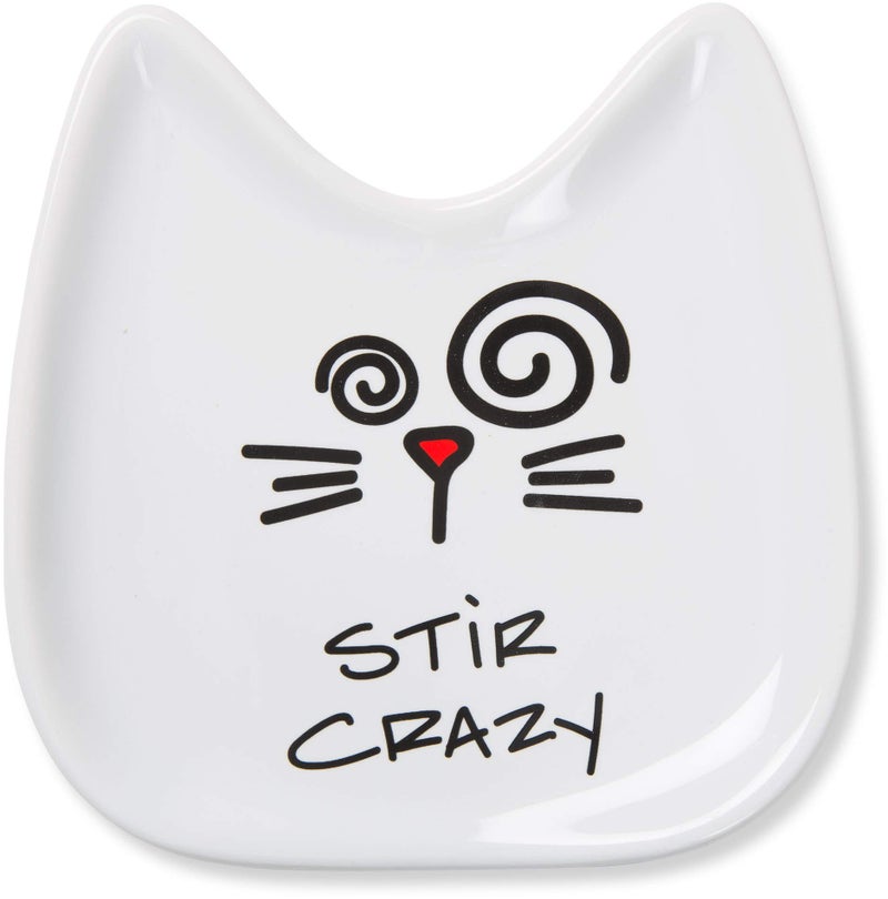 Pavilion Gift Company Blobby Cat, Cat Spoon Rest "Stir Crazy", 5", White - Image 1