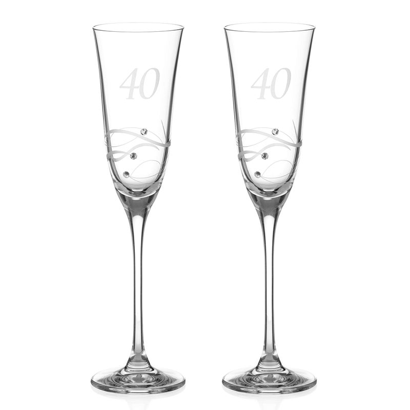 DIAMANTE Swarovski 40th Birthday or Anniversary Champagne Glasses  Pair of Crystal Champagne Flutes with Hand Etched 40 with Swarovski Crystals