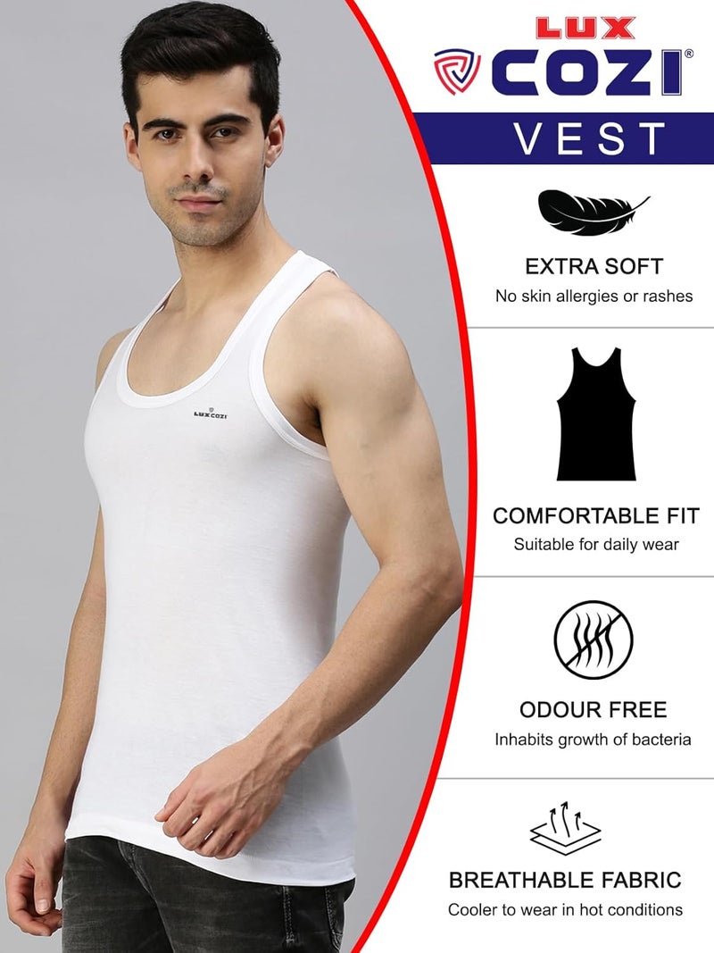 Lux Cozi Men's Solid White Vest | Vest for Men | Pack of 3 - Image 4