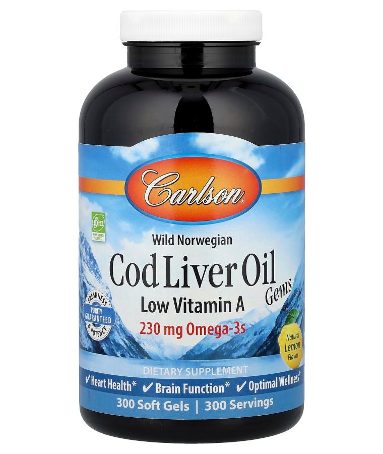 Wild Norwegian Cod Liver Oil Gems Low Vitamin A Natural Lemon 300 Soft Gels